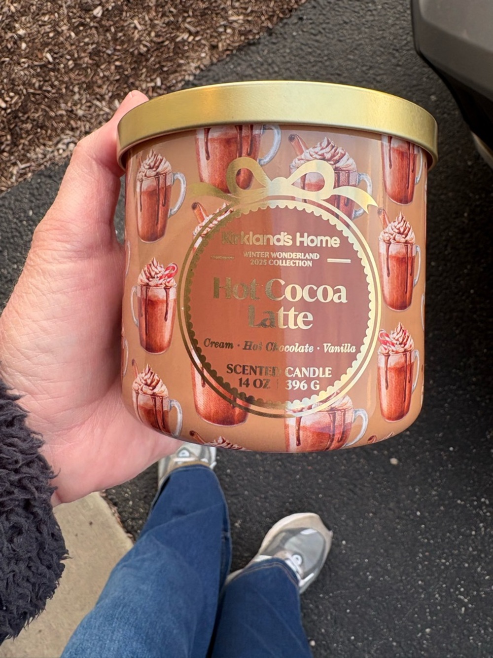 Kirklands Hot Cocoa Latte Scented Candle - Cream/Brown/Gold